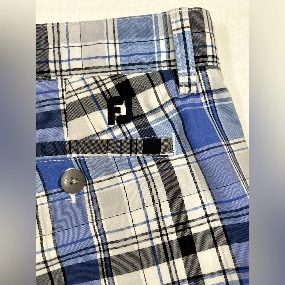 FOOTJOY Men’s Blue Black Plaid Golf Golfer‎ Golfing Preppy Shorts Size 34 Waist